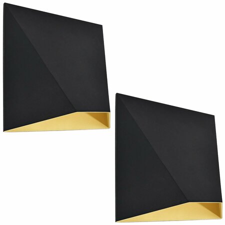 LUXRITE Outdoor LED Black and Gold Wall Sconce 12W 3CCT 3000K-5000K 8 Inch Aluminum IP65 ETL Listed, 2PK LR40323-2PK